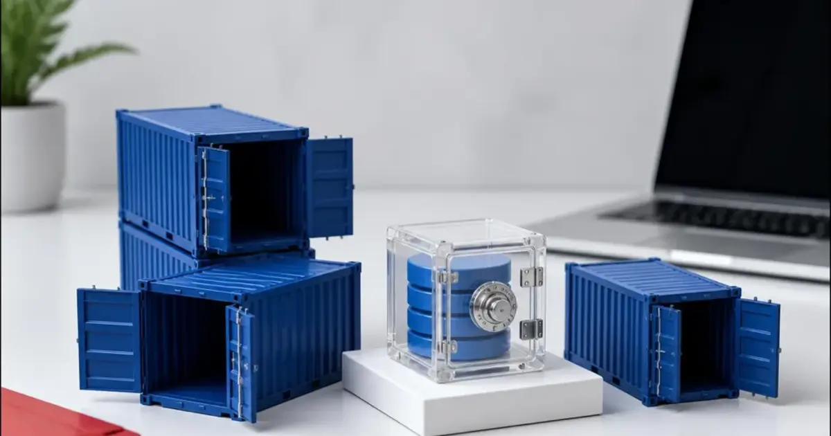 Docker storage represented as removable containers with one protected persistent-data vault
