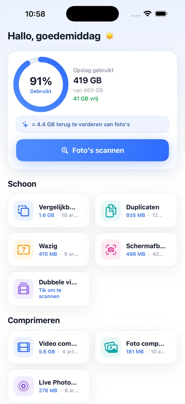 Photo Slim — Dubbele foto's opruimen en video's comprimeren op iPhone