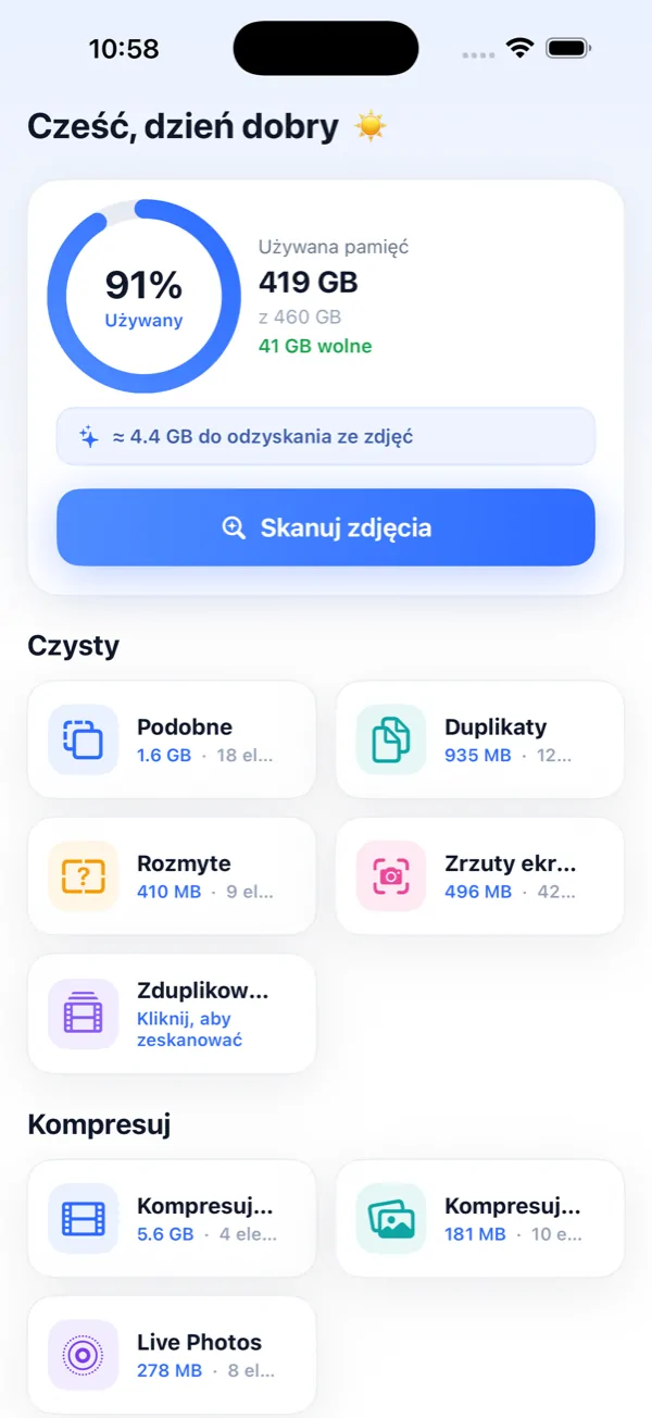 Photo Slim — usuwanie duplikatów zdjęć i kompresja wideo na iPhonie